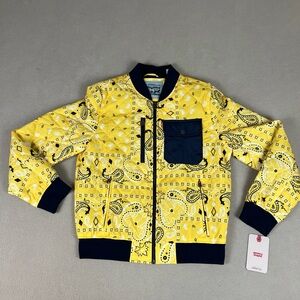 Levi's Bomber Jacket Yellow Zip-Up, Bandana Print, Quilted. Paisley. Sz Small
